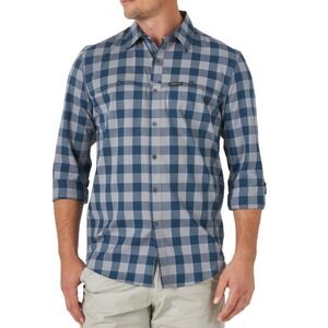 Wrangler Mens XL Blue Gray Plaid Long Sleeve Outdoor Fishing Shirt NWP25AB